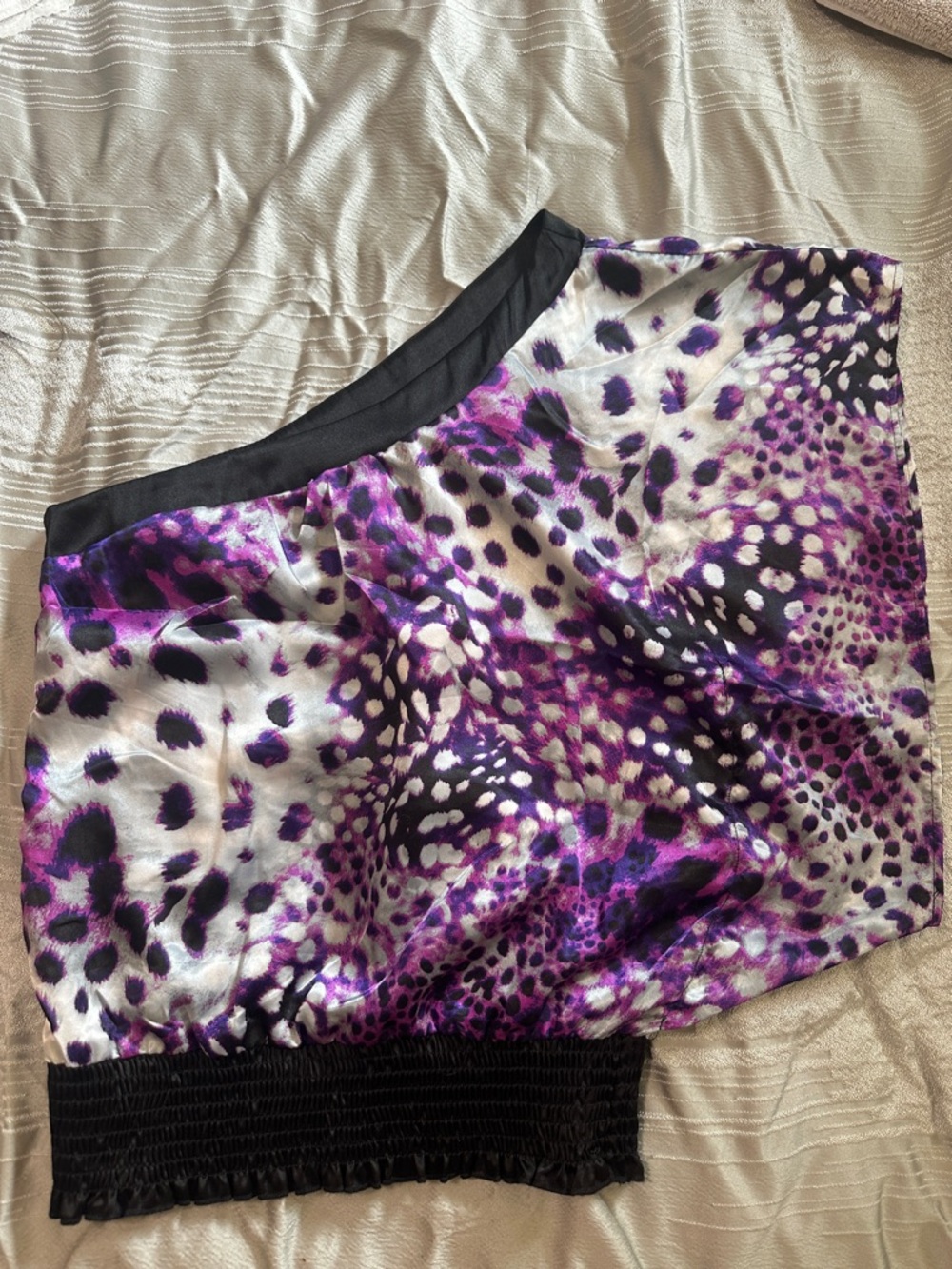 Xhilaration Black and Purple Animal-Print One-Shoulder Top